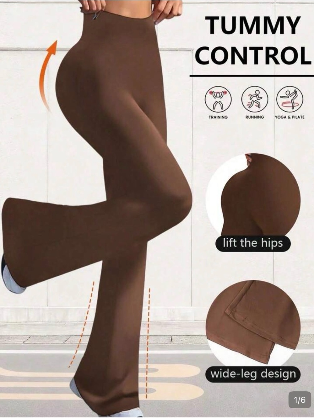 Tummy Control High-Waist Wide-Leg Leggings - Brown